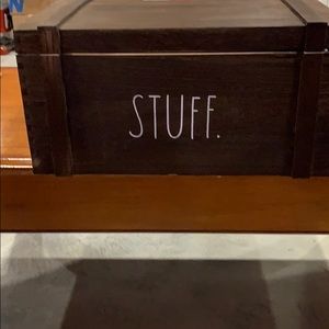 Rae Dunn stuff crate dark wood.